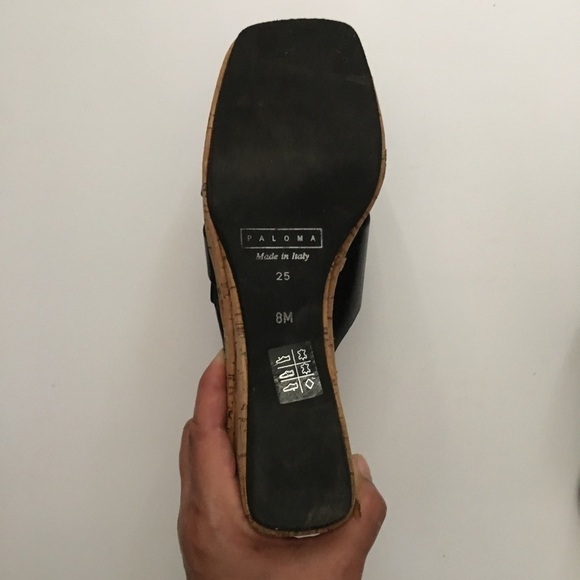 Paloma Black Leather Wedge Sandals Size 8 - Picture 11 of 12
